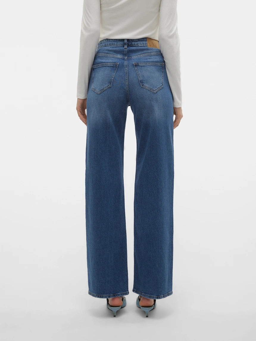 TESSA HR WIDE JEANS - Medium Blue Denim