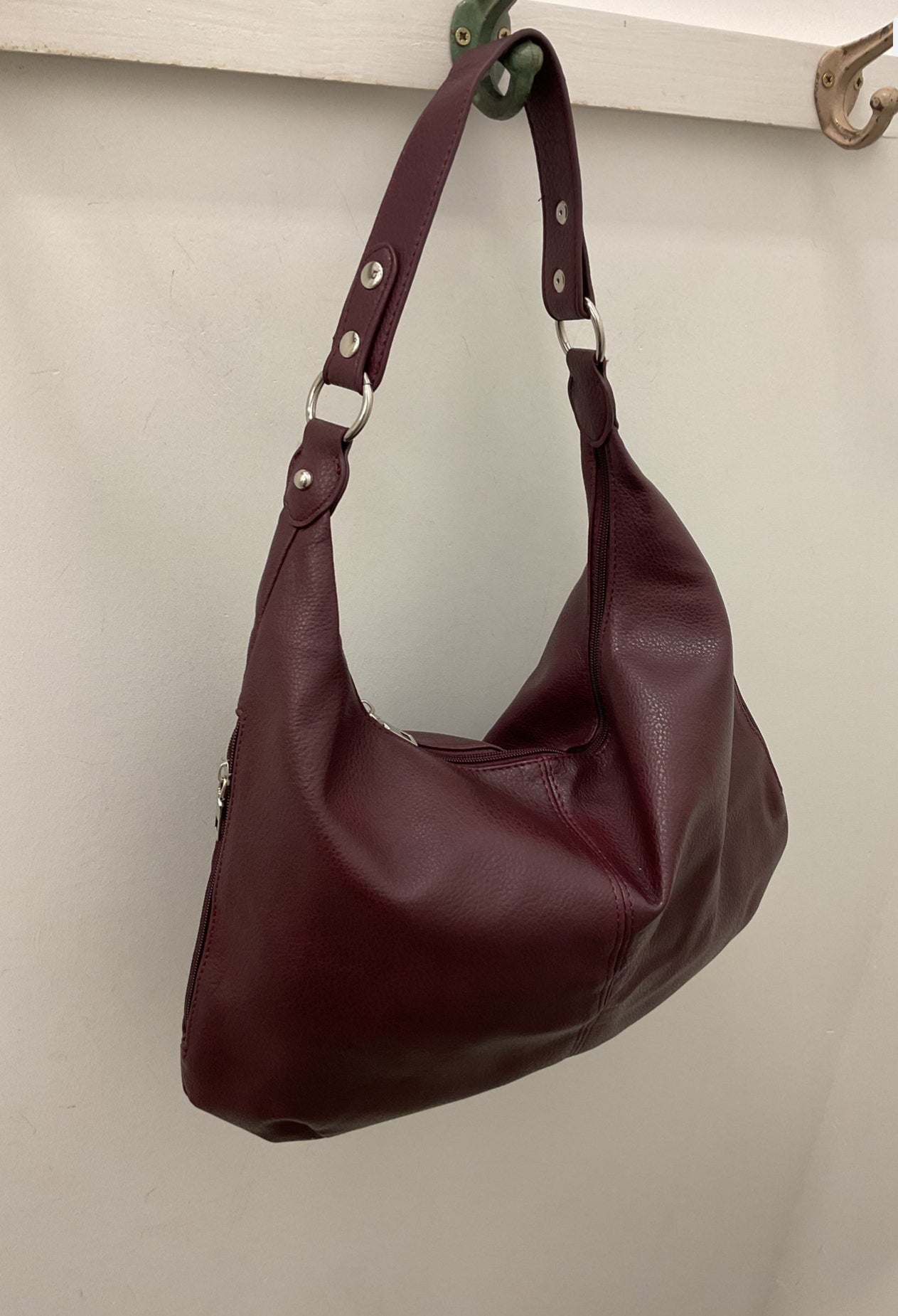 Burgundy Slouch Bag - Silver Hardware