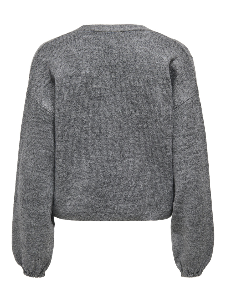 DONNA LS BOW V-NECK - Medium Grey Melange