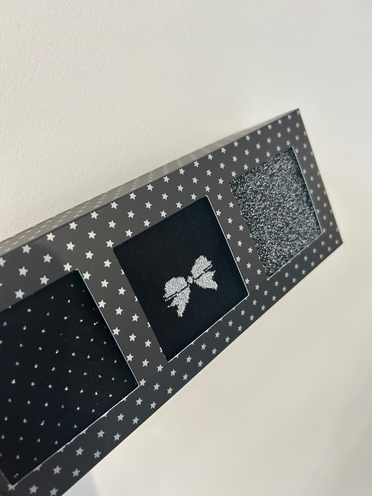 SYBIL 3 -PACK GLITTER SOCK BOX - Black/ Silver