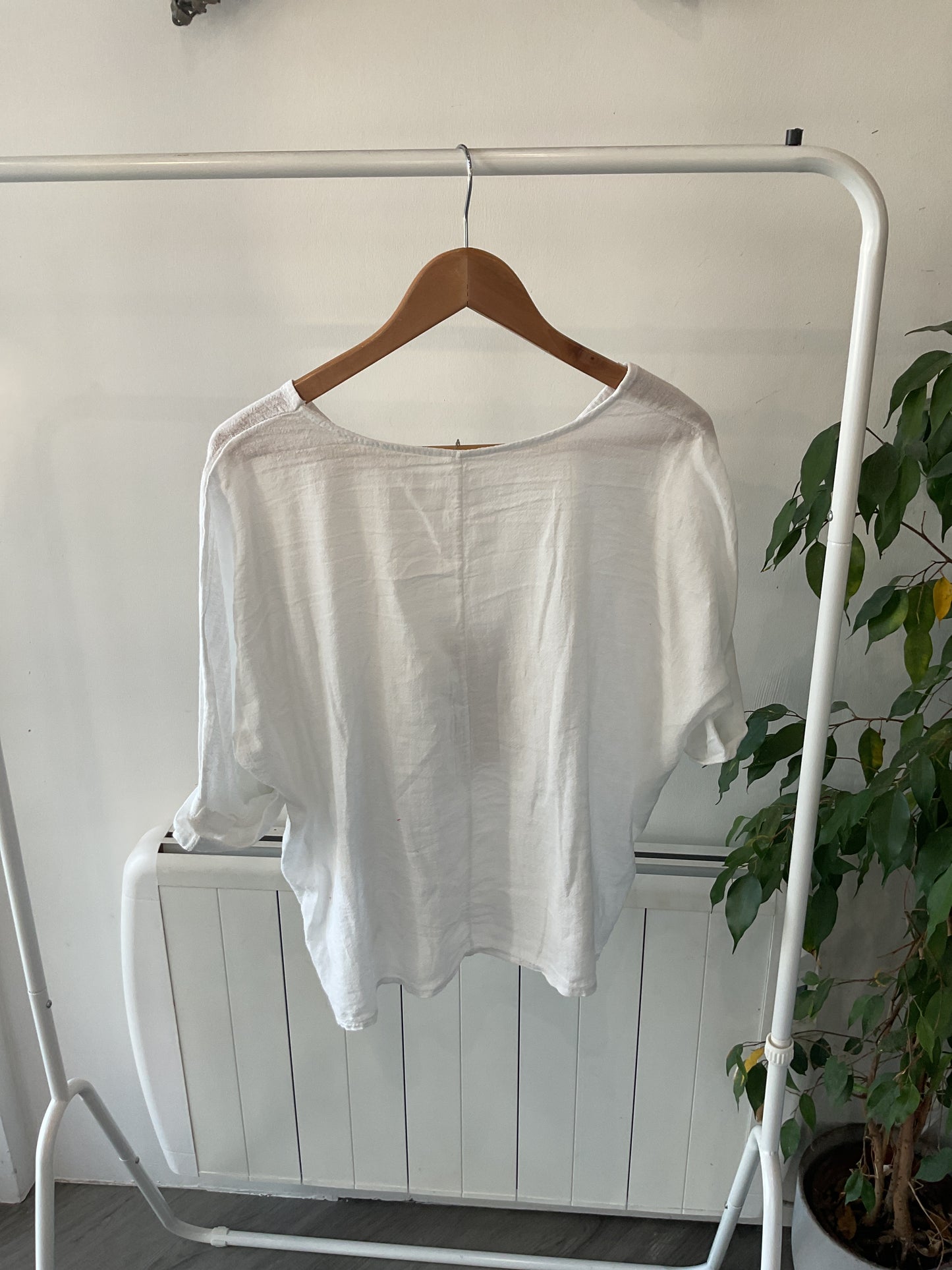 Linen Half Sleeve Top - White