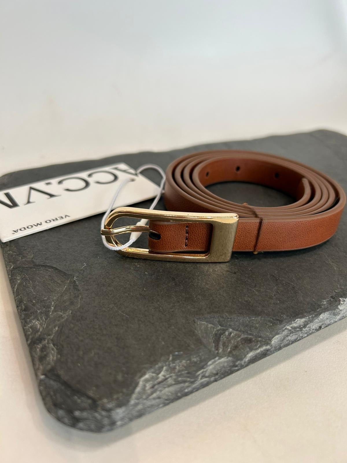 HANNAH COATED BELT - Cognac/ Gold