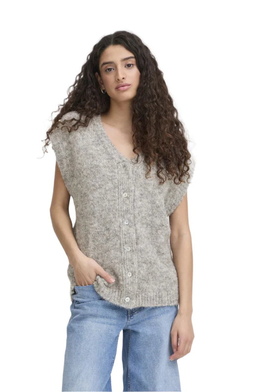 BELABLUE KNIT TANK CARDI - Light Grey Melange