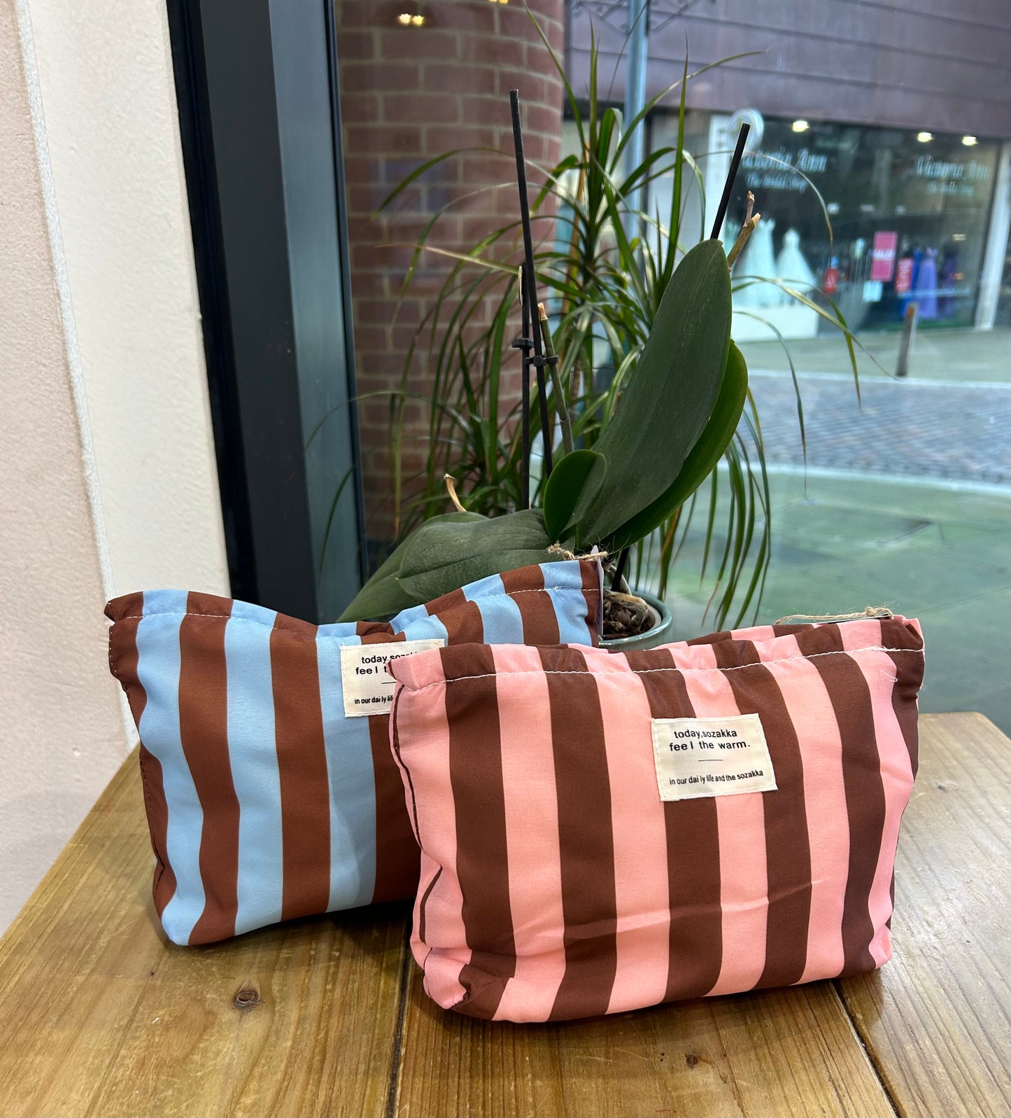 Stripe Wash Bag - Pink/Brown