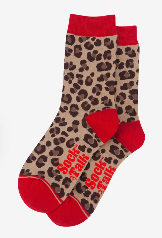 Bamboo Socks - Tan Leopard Print