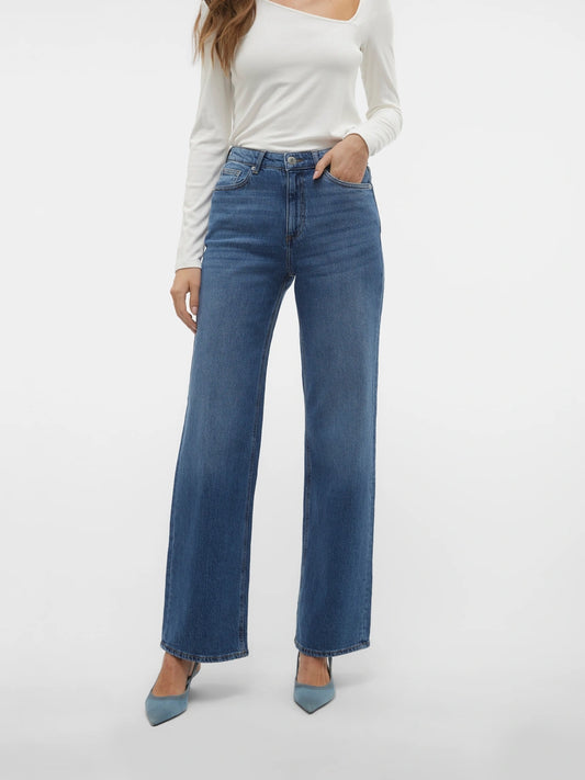 TESSA HR WIDE JEANS - Medium Blue Denim