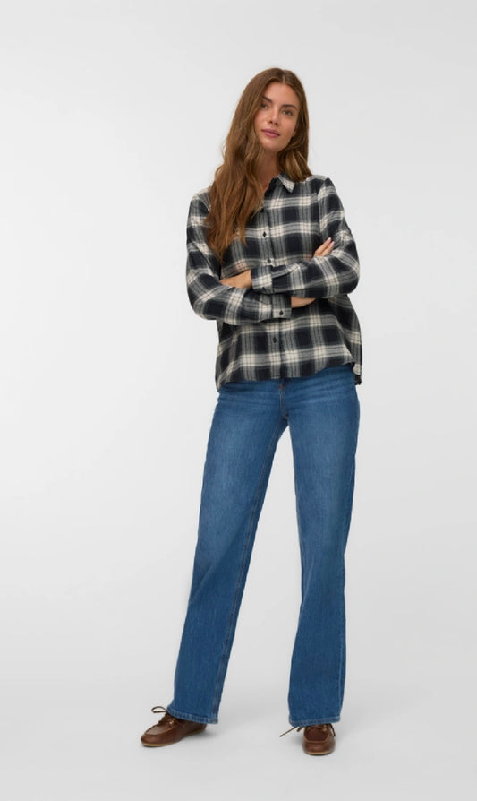 LARA LS CHECK SHIRT- Black/Oat