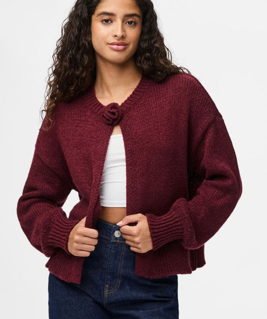 JELENA LS O-NECK KNIT CARDIGAN - Tawny Port