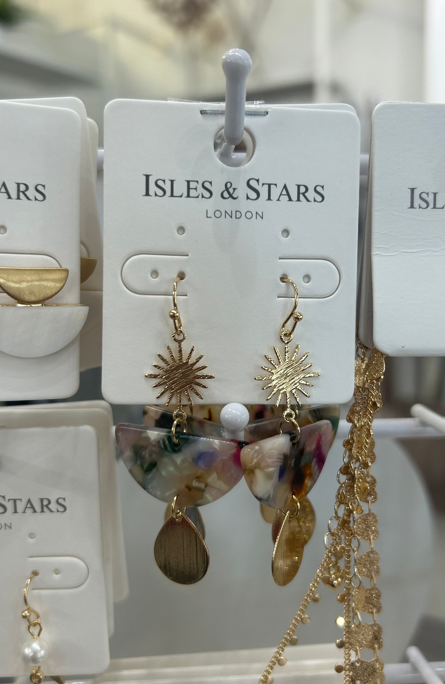 Tortoiseshell Drop Down Earrings- Multi w/ Gold