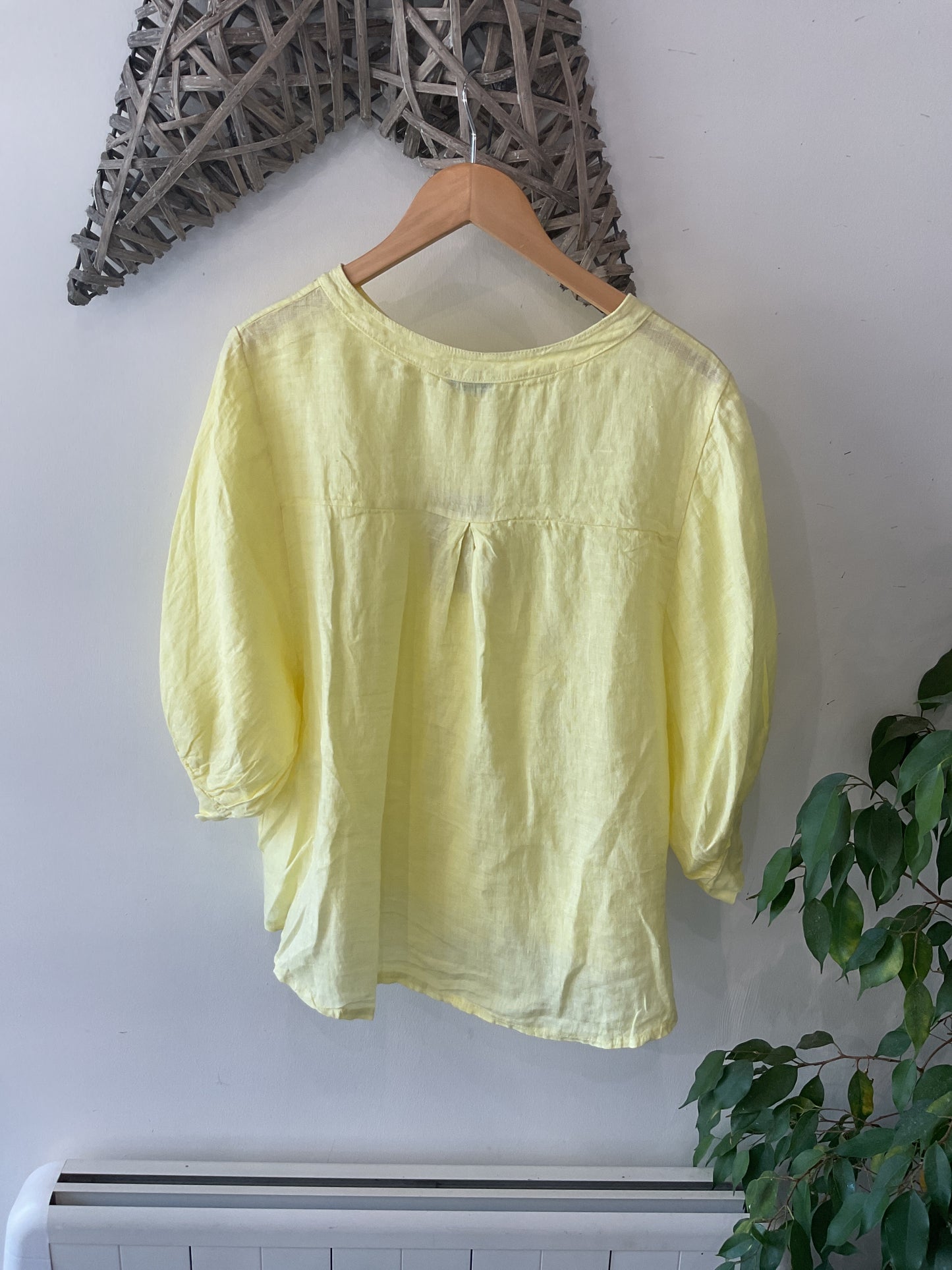 Linen Button Half Sleeve Top - Yellow