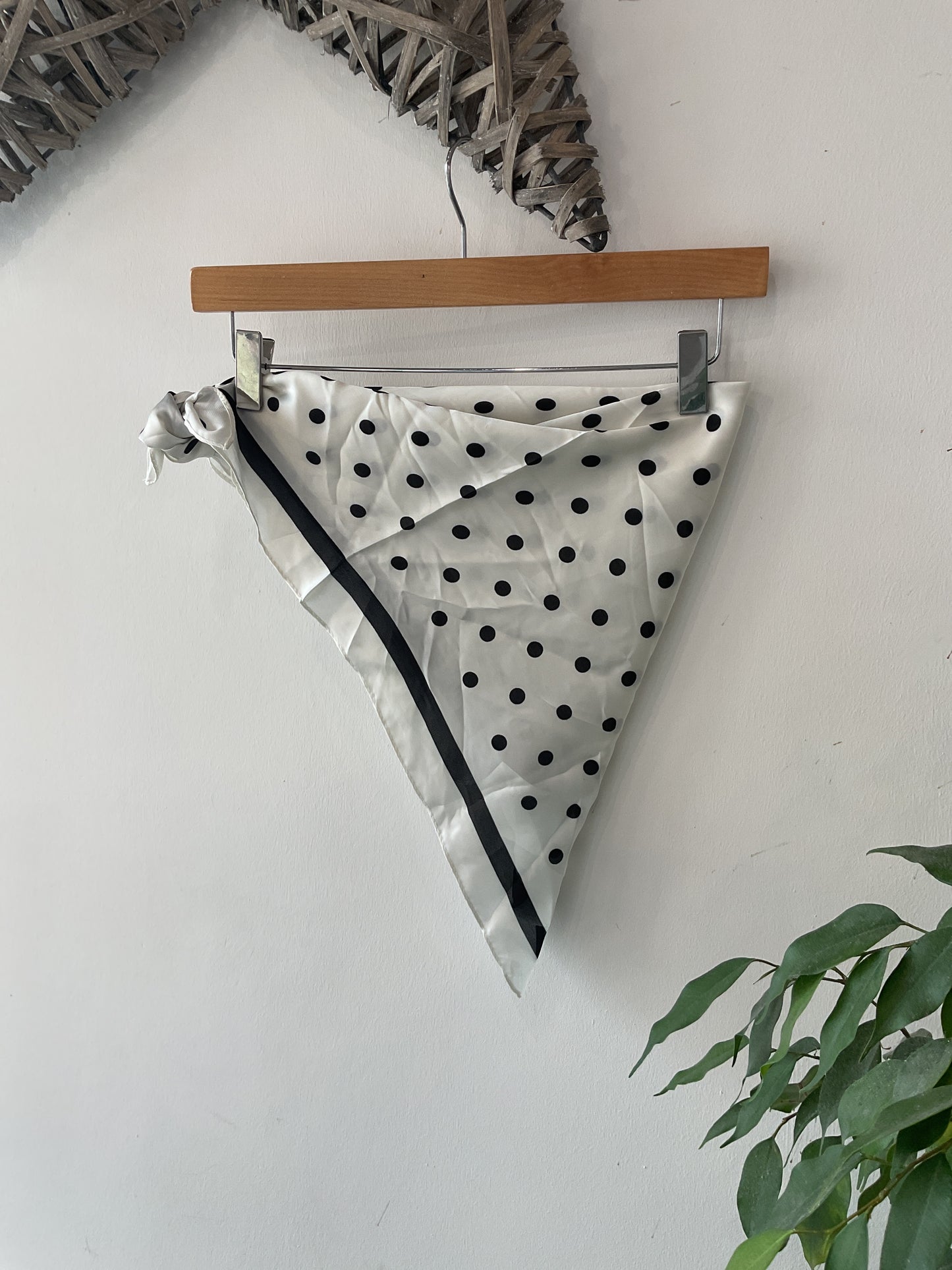 Satin Triangle Scarf - White Polka Dot