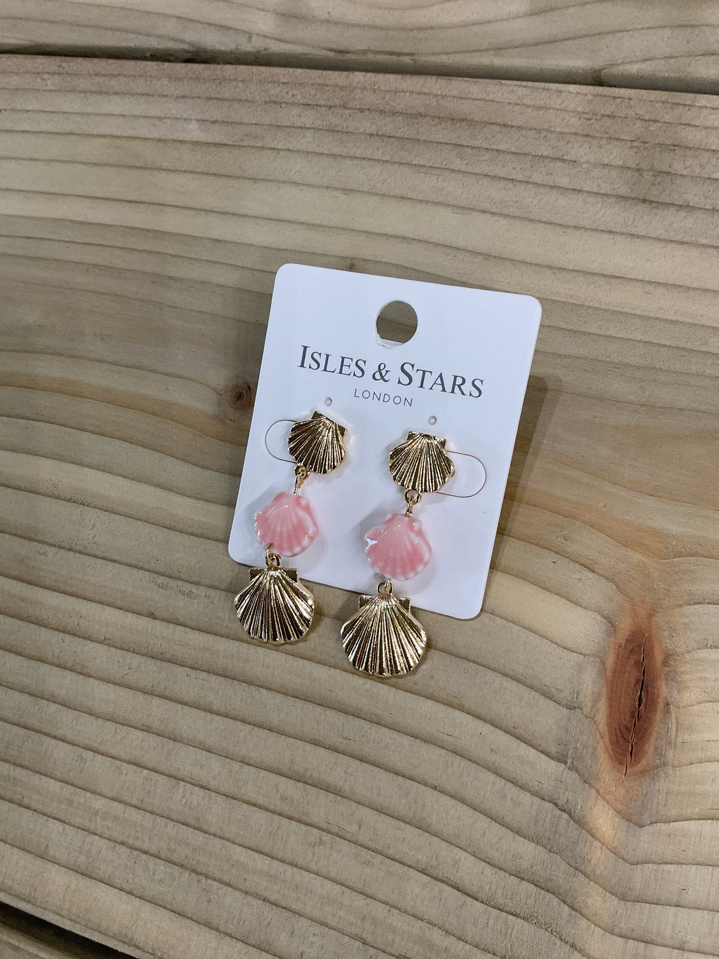 Shell gold and pink drop earrings