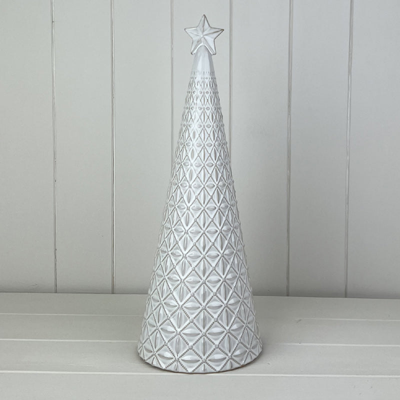 Large Glazed Ceramic Textured Tree Ornament - White