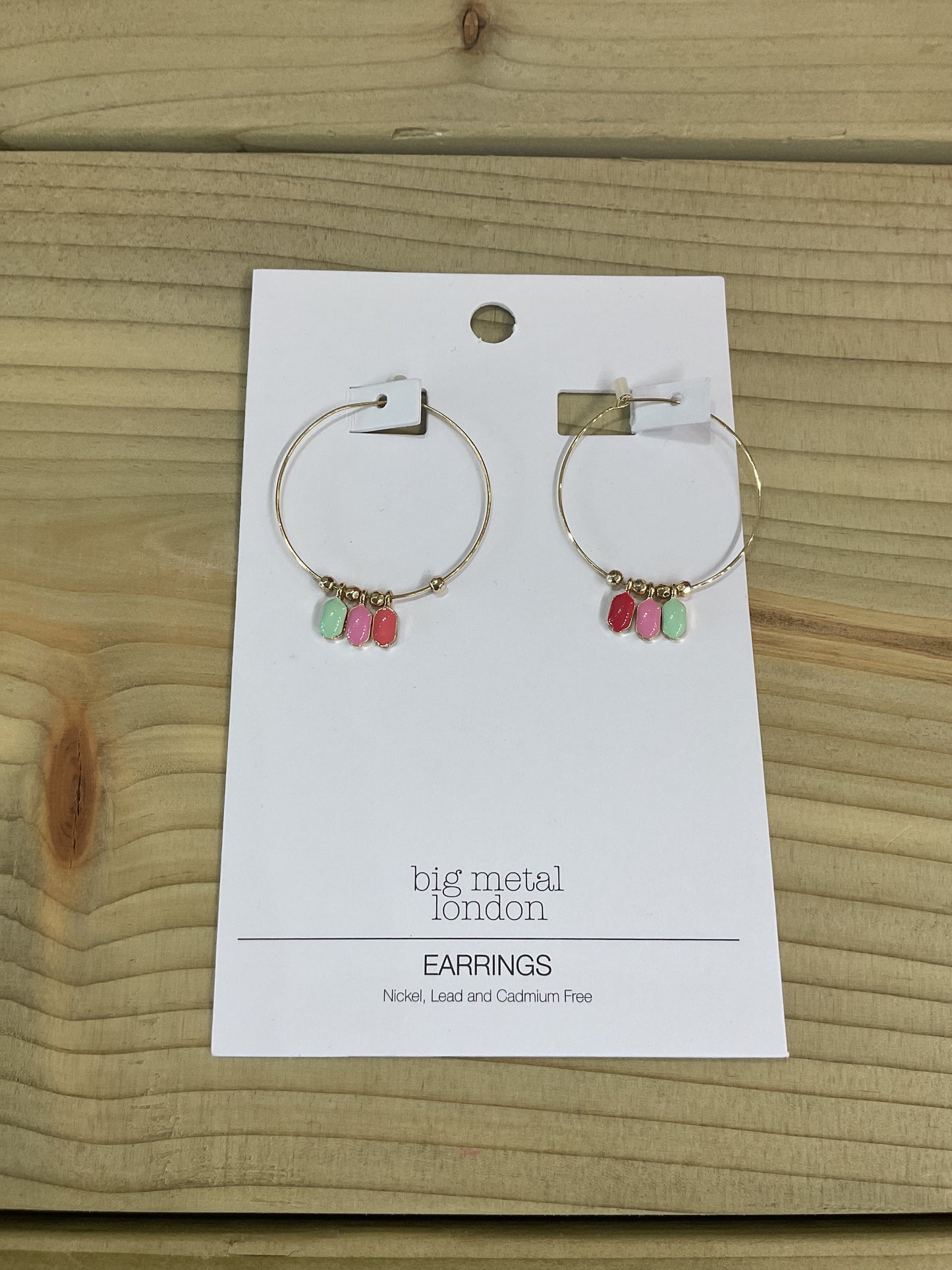 Gold hoops with multi coloured drops