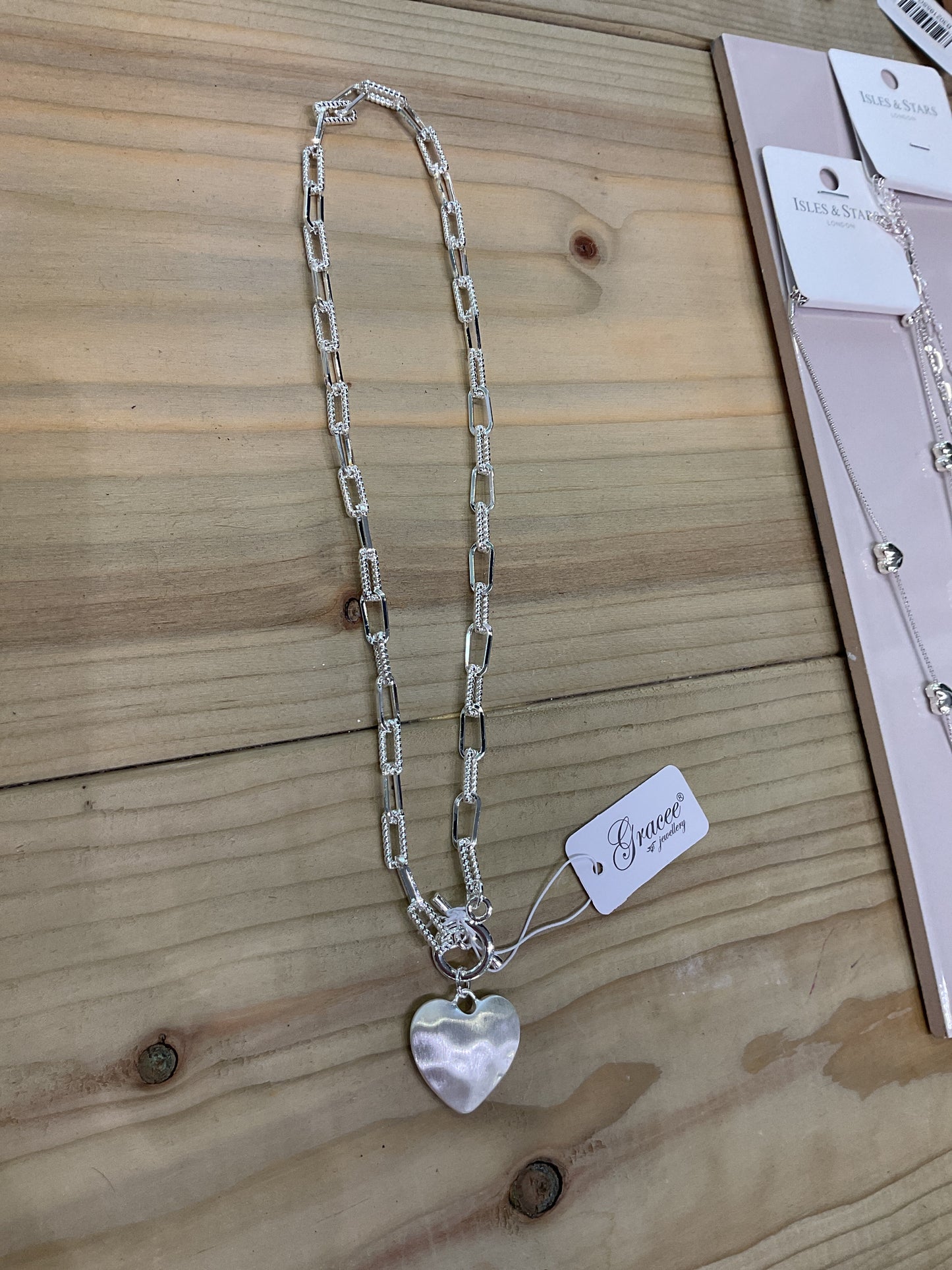 Heart Pendant Chain Necklace - Silver
