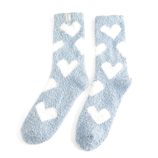 Fluffy Heart Socks - Blue