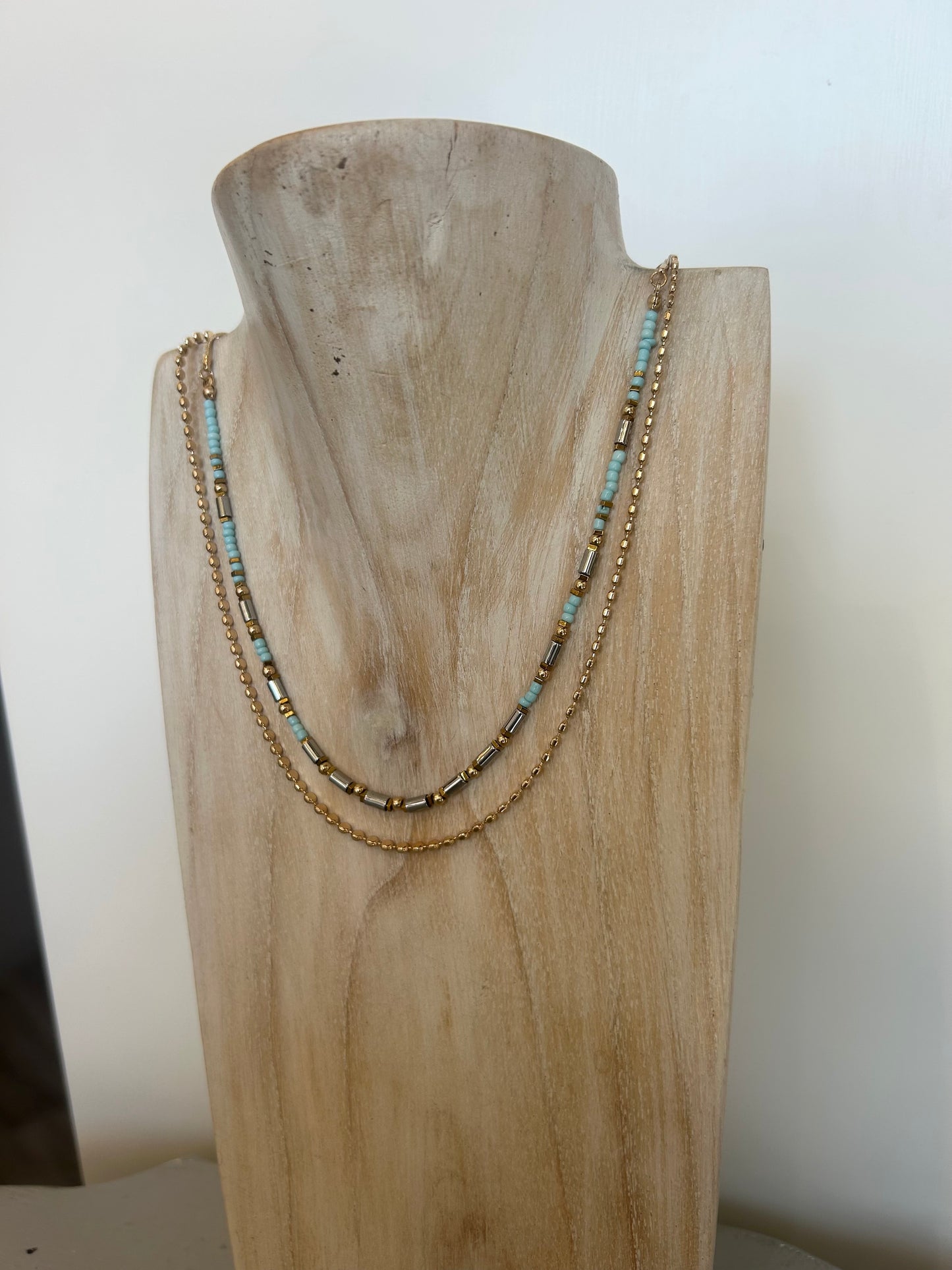 Layered Beaded Necklace- Gold/ Blue