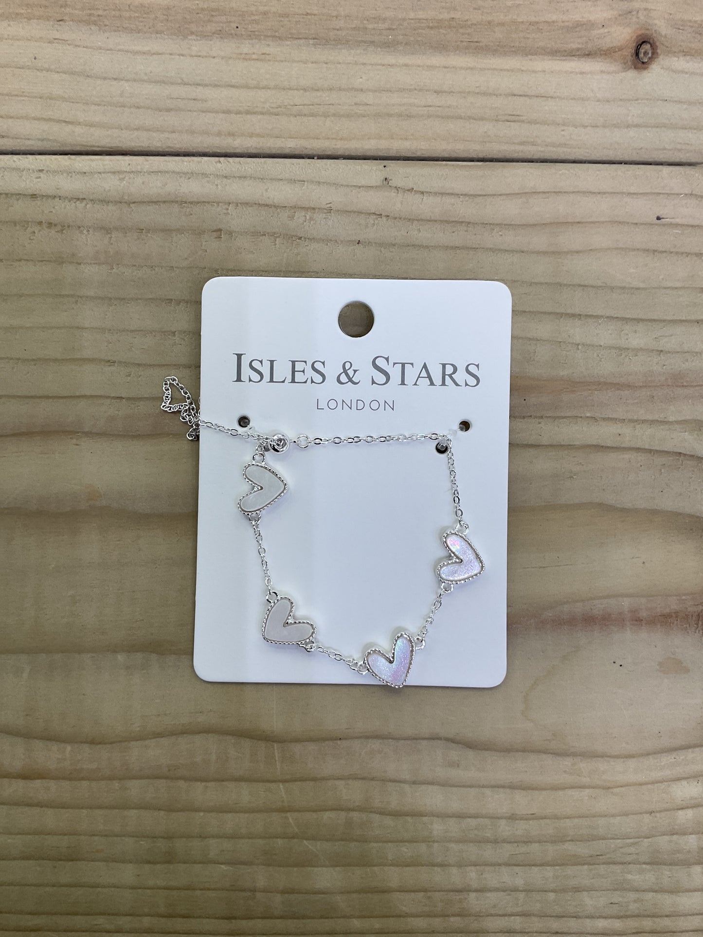Pearlised Heart Slider Bracelet - Silver