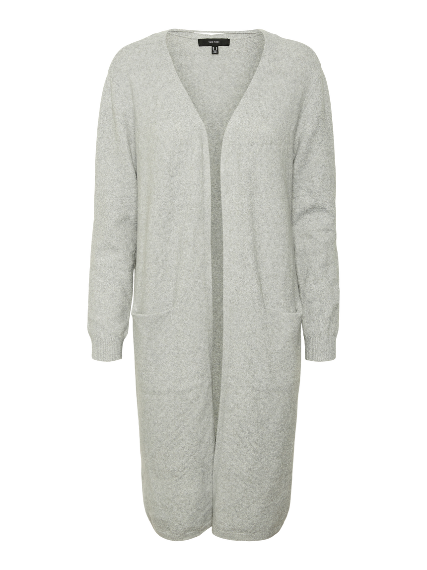DOFFY LS LONG OPEN CARDIGAN - Light Grey Melange