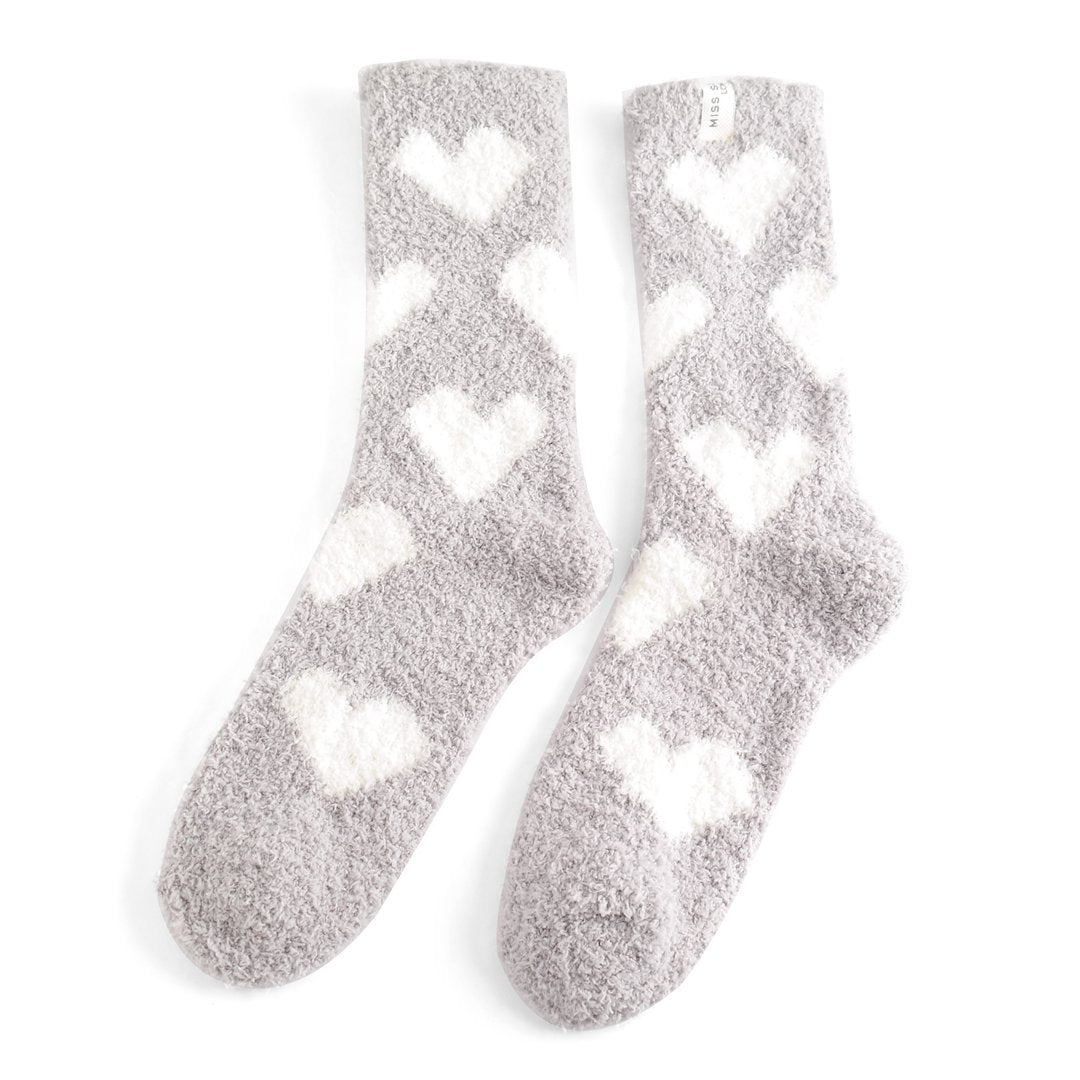 Fluffy Heart Socks - Grey