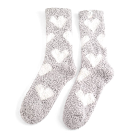 Fluffy Heart Socks - Grey