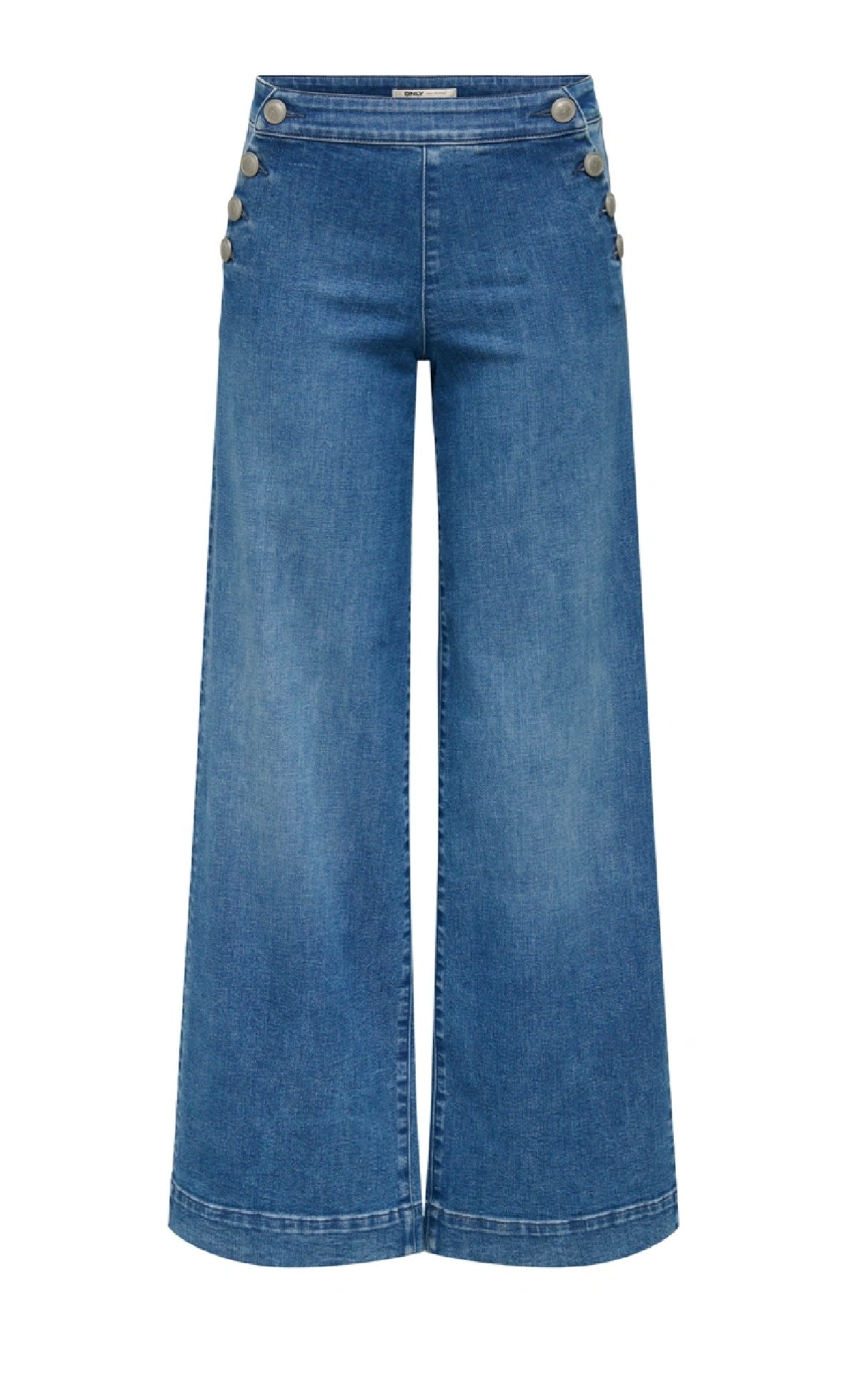MADISON Button Wide Leg Jeans - Medium Blue