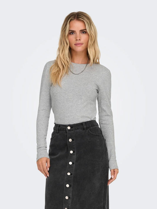 RILEY O-NECK L/S TOP JRS - Light Grey Melange