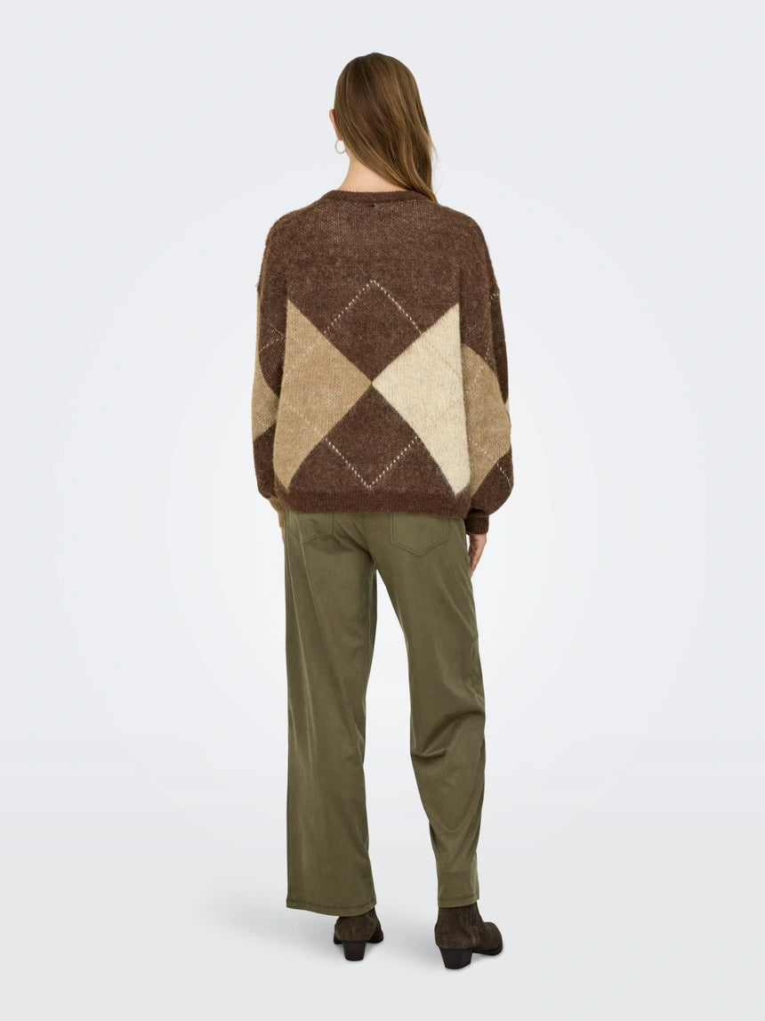 NOEME LIFE LS JQ O-NECK KNIT - Chestnut/ Cocoa Creme