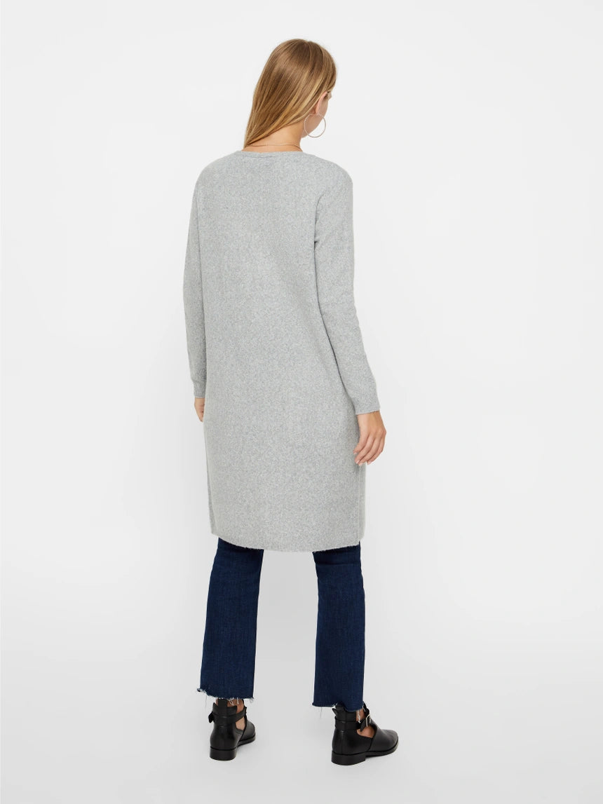 DOFFY LS LONG OPEN CARDIGAN - Light Grey Melange