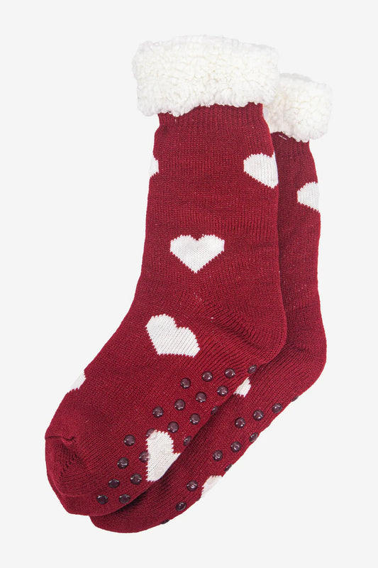 Slipper Socks - Red Hearts
