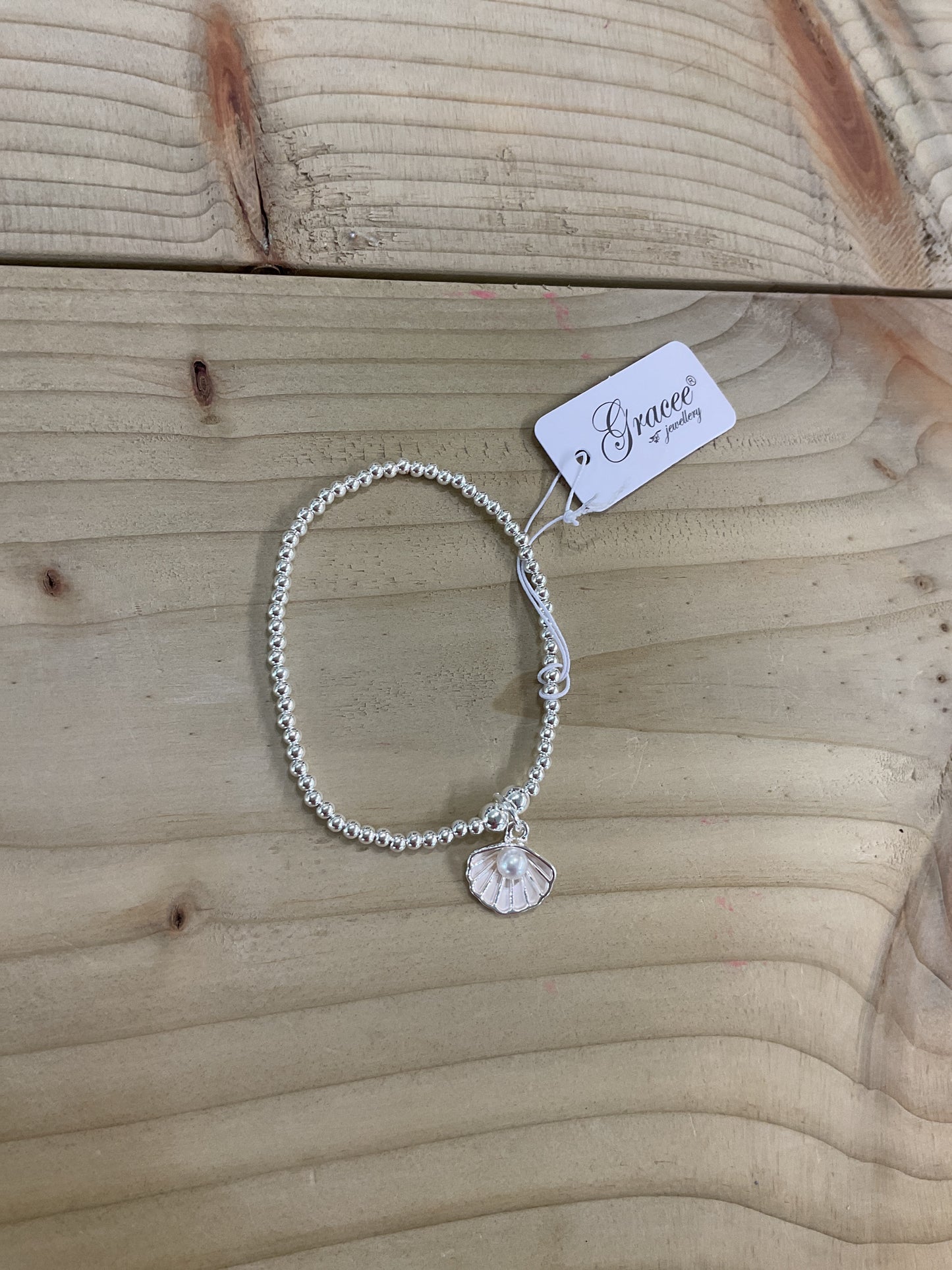 Clam Shell Beaded Bracelet - Silver