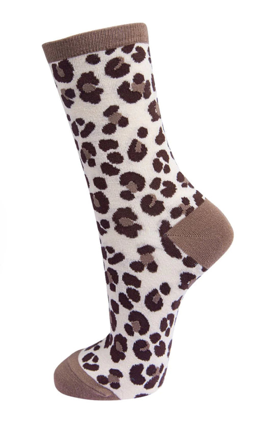 Bamboo Socks - Cream Leopard Print