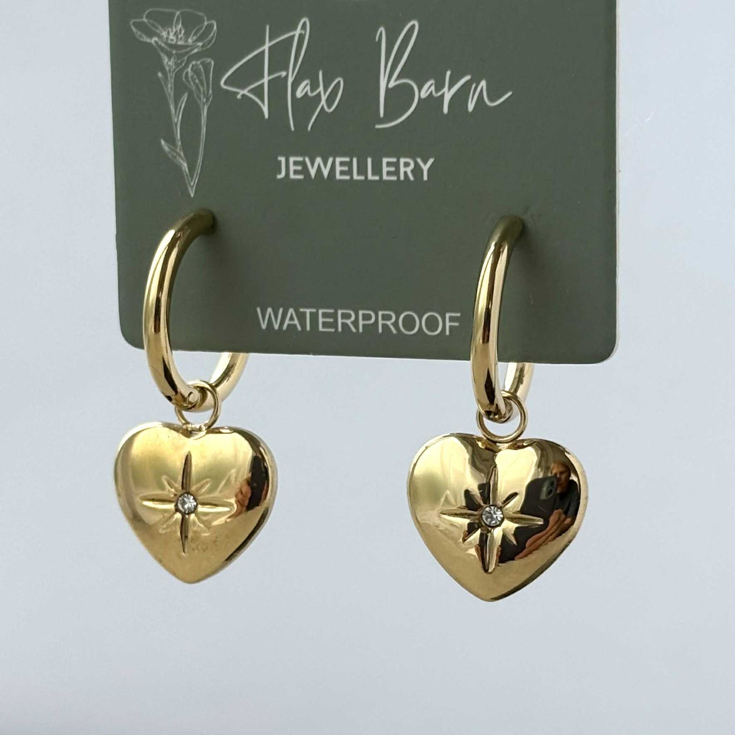 Tarnish Resistant Indented Heart With Zirconia Huggies