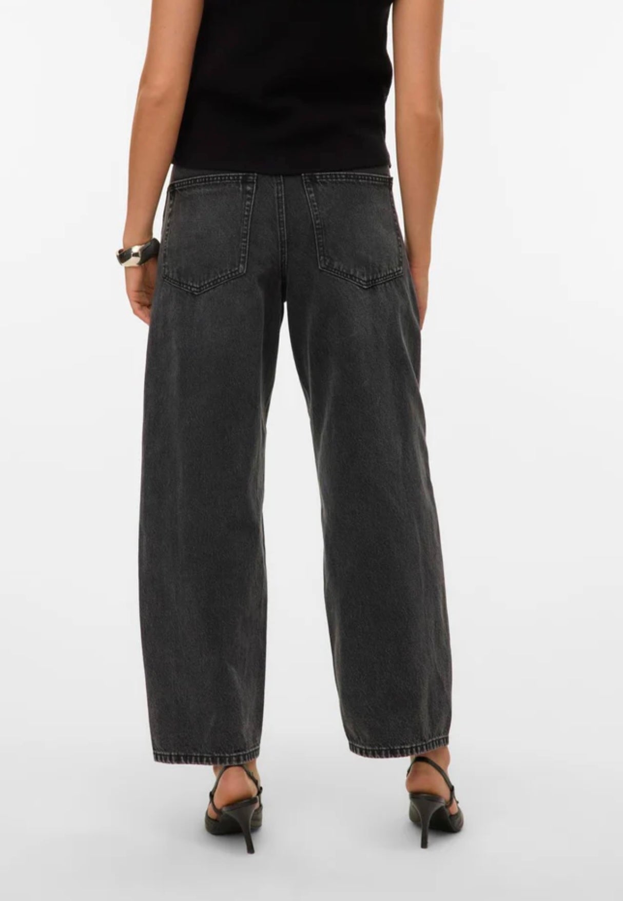 ZELDA HR BARREL DENIM JEANS - Black Denim