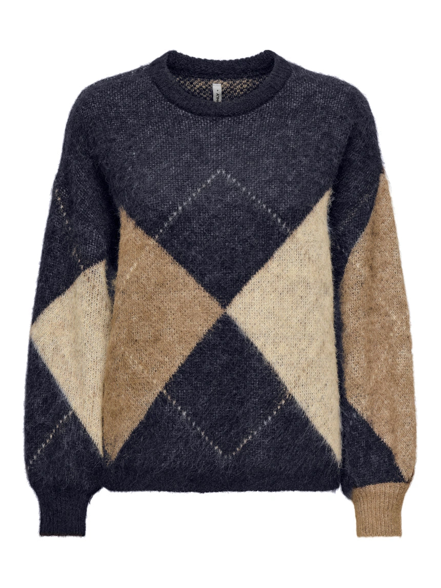 NOEME LIFE LS JQ O-NECK KNIT - Night Sky/ Cocoa Creme