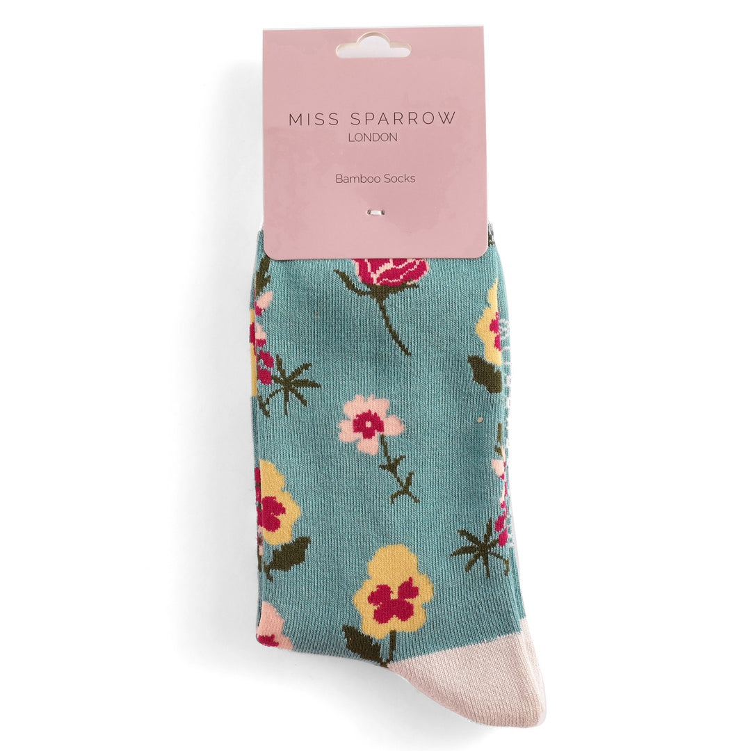 Bamboo Socks - Teal Flower