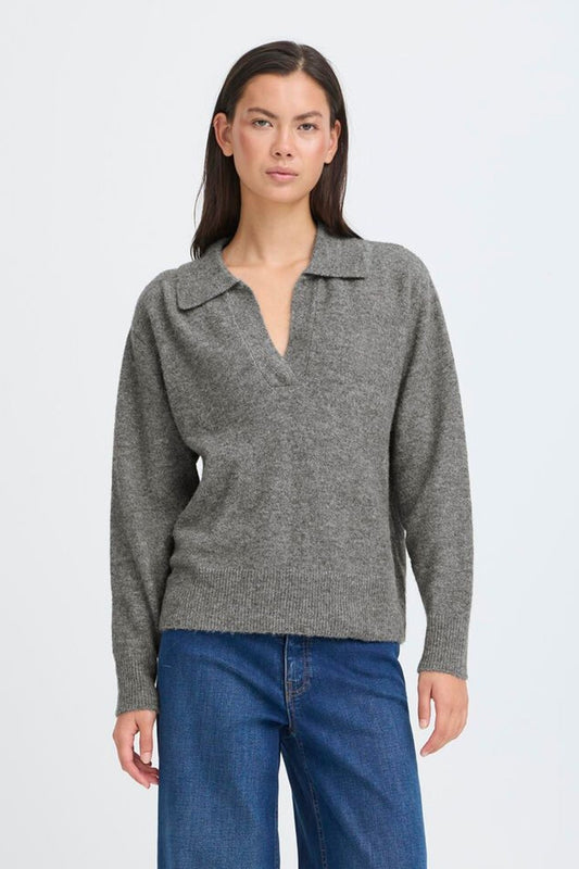MACON LS KNIT JUMPER - Dark Grey Melange