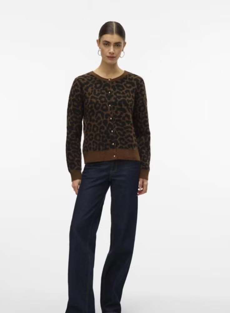 NEWKAI LS O-NECK CARDIGAN - Silver Mink/ Chocolate