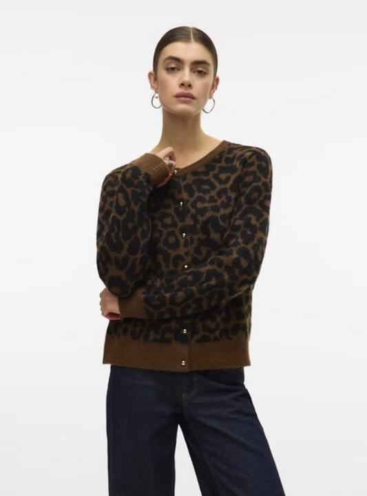 NEWKAI LS O-NECK CARDIGAN - Silver Mink/ Chocolate