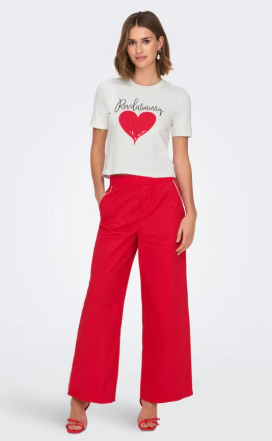 ZORA MW PULL-UP PIPING PANT - High Risk Red/Cloud Dancer