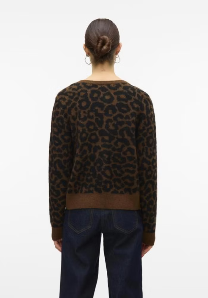 NEWKAI LS O-NECK CARDIGAN - Silver Mink/ Chocolate