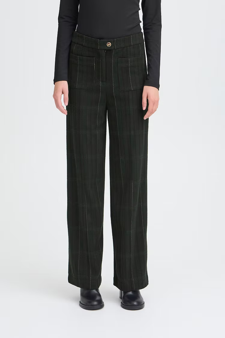 KATE WOOLLEY TROUSERS - Black/Green Check