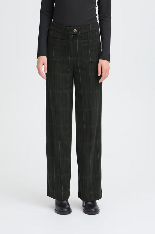 KATE WOOLLEY TROUSERS - Black/Green Check