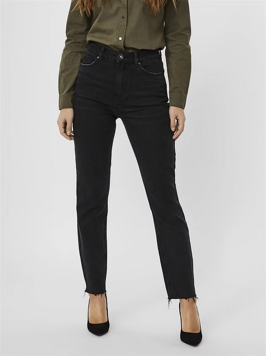 BRENDA HR STARIGHT A CUT JEANS - Black Denim