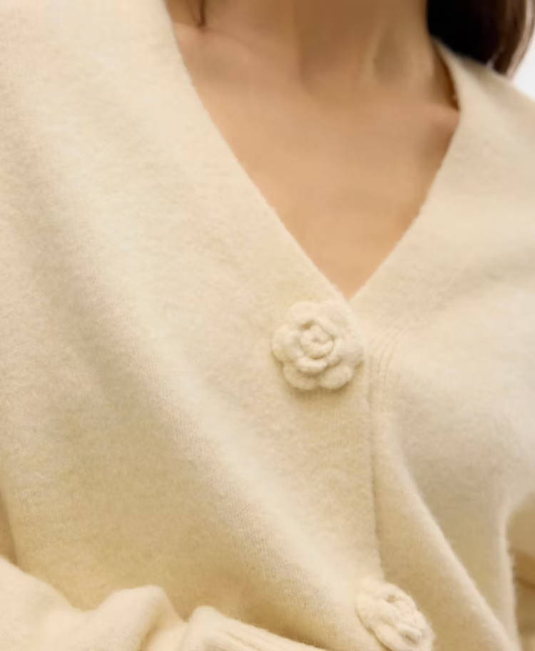 CECILY LS V-NECK CARDIGAN - Birch