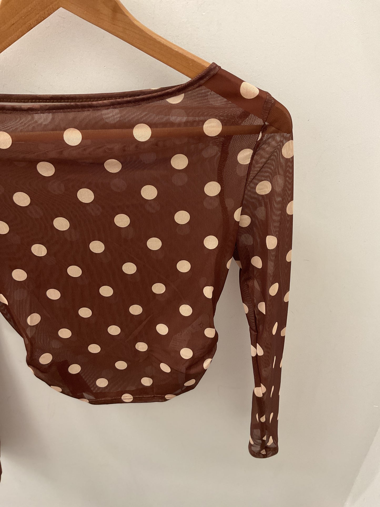 Mesh Polka Dot Long Sleeve - Brown