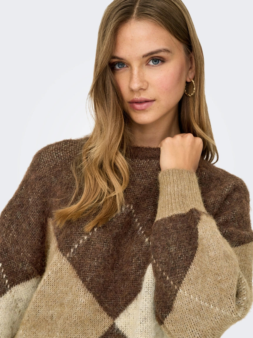 NOEME LIFE LS JQ O-NECK KNIT - Chestnut/ Cocoa Creme