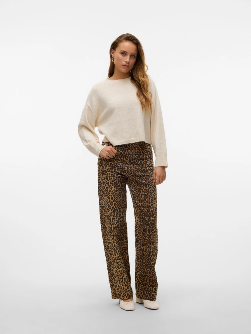 TESSA HR WIDE STRETCH AOP JEANS - Leopard