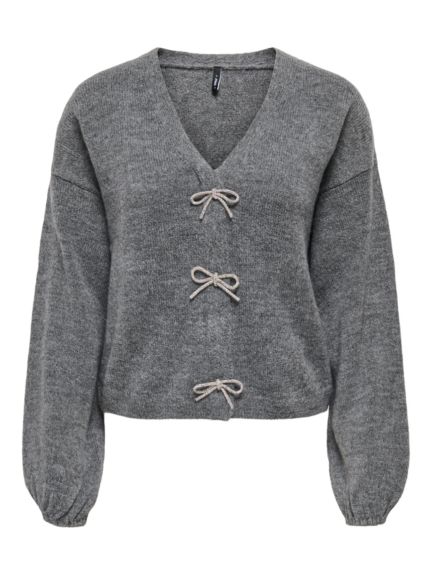 DONNA LS BOW V-NECK - Medium Grey Melange