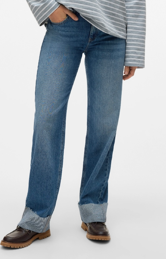 ALLISON Straight Foldup Jeans - Medium Blue